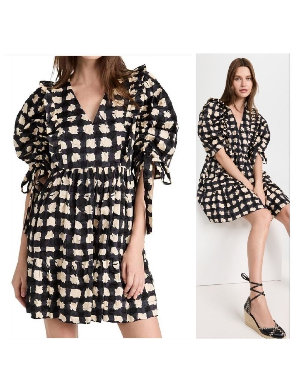NEW Sea L LARGE Ginger Gingham Puff Sleeve Dress